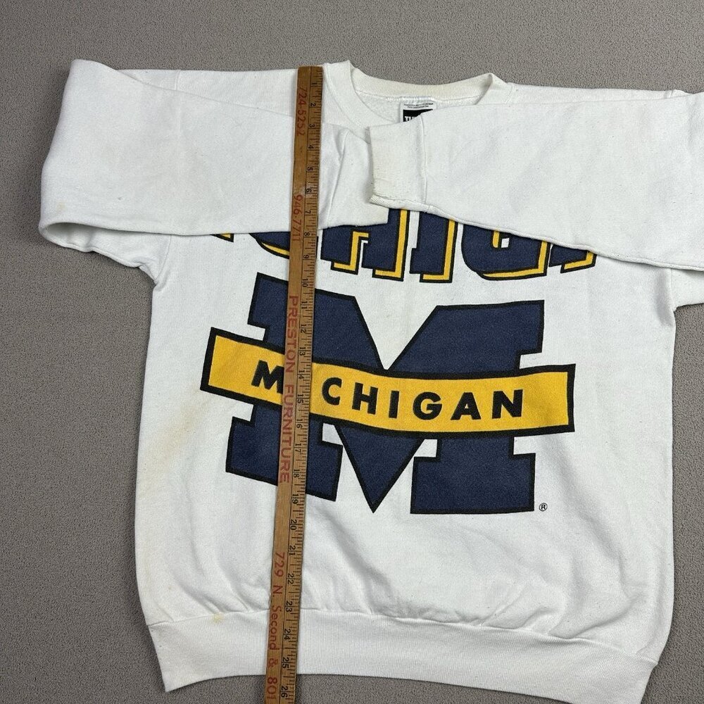 Tultex Vintage White and Navy Michigan Wolverines Sweatshirt Large - Picture 6 of 7